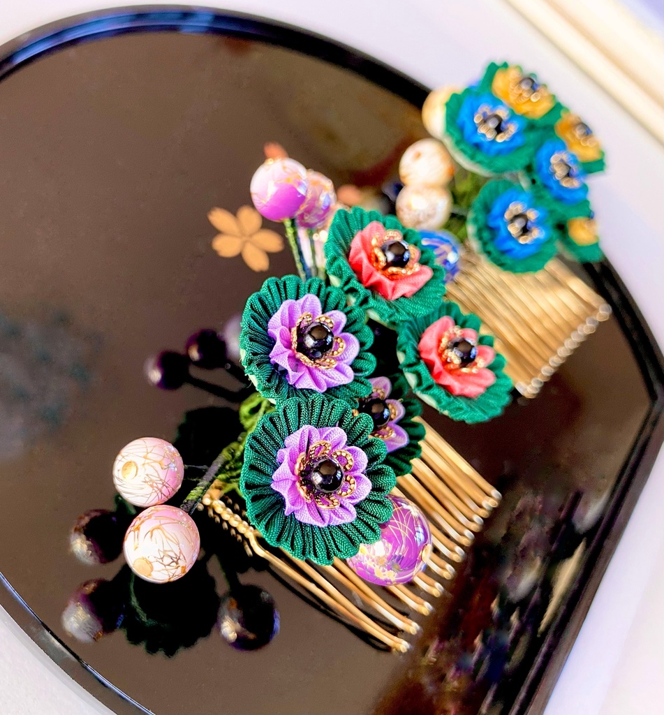 江イメージつまみ細工ヘアコーム(小花)