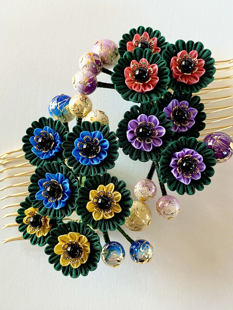 江イメージつまみ細工ヘアコーム(小花)