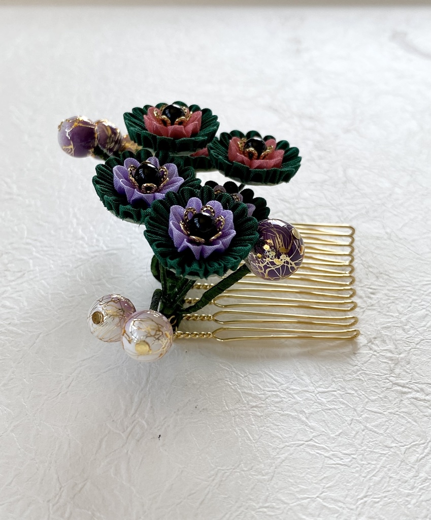 江イメージつまみ細工ヘアコーム(小花)