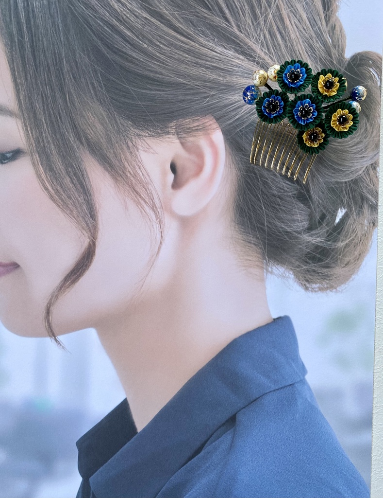 江イメージつまみ細工ヘアコーム(小花)