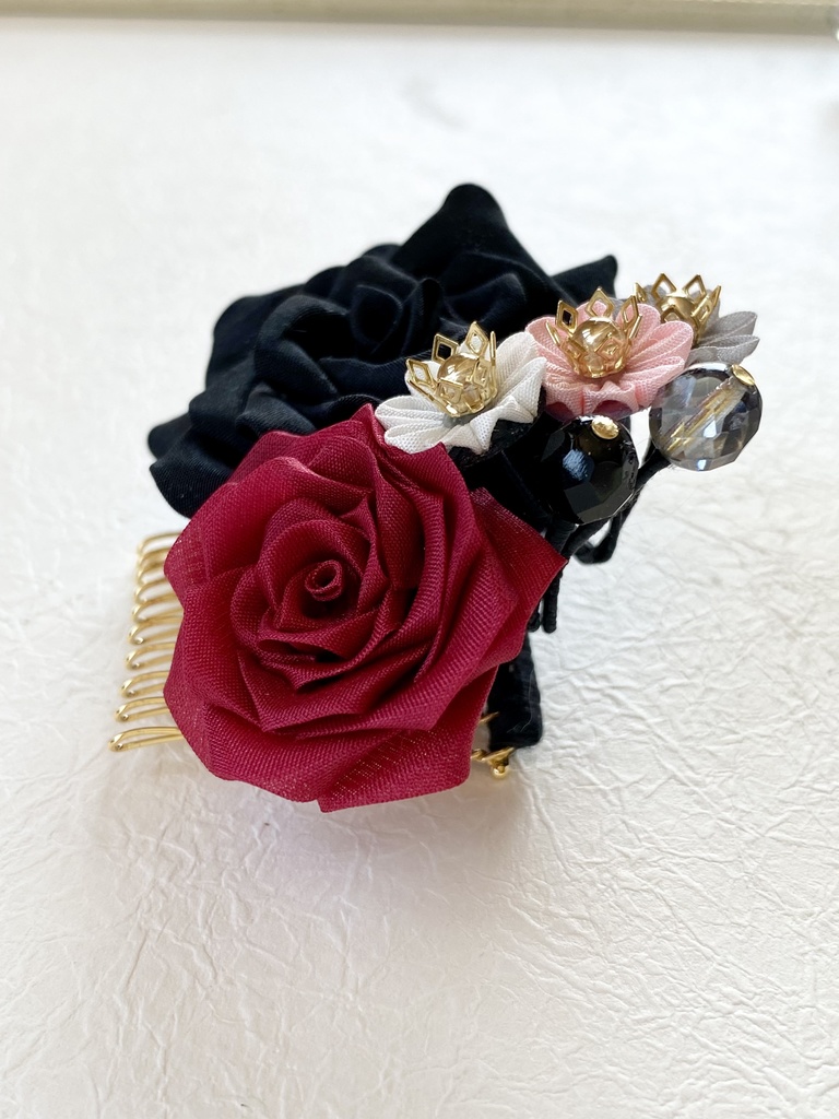 長船派イメージつまみ細工ヘアコーム(薔薇)