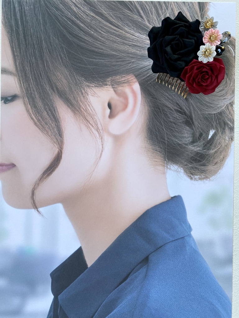 長船派イメージつまみ細工ヘアコーム(薔薇)