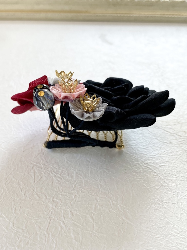 長船派イメージつまみ細工ヘアコーム(薔薇)