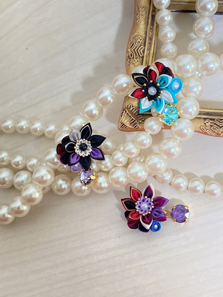 刀剣男士イメージ つまみ細工 小さなお花ピアス/イヤリング (改) 其の弐