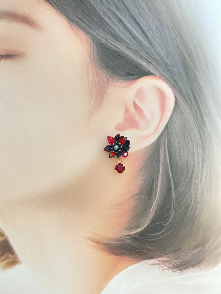 刀剣男士イメージ つまみ細工 小さなお花ピアス/イヤリング (改) 其の参