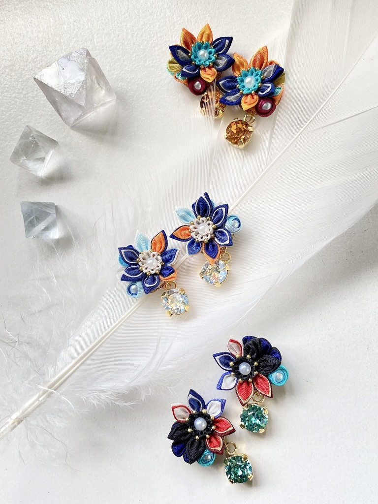 刀剣男士イメージ つまみ細工 小さなお花ピアス/イヤリング (改) 其の肆