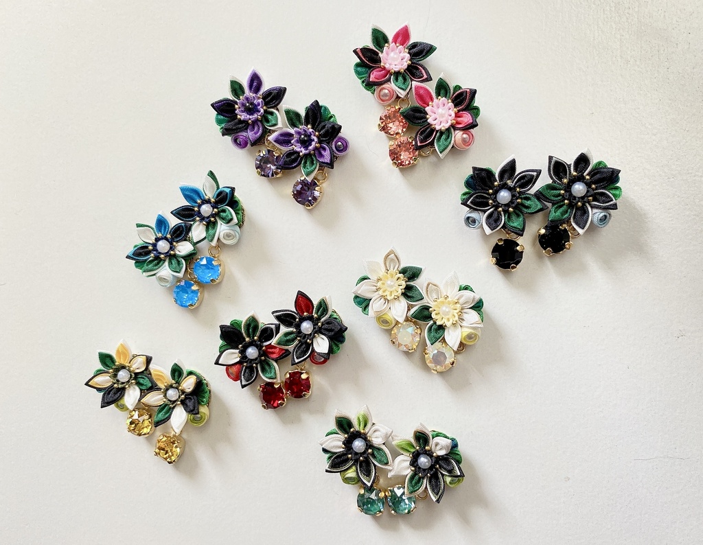 刀剣男士イメージ つまみ細工 小さなお花ピアス/イヤリング (改) 其の伍