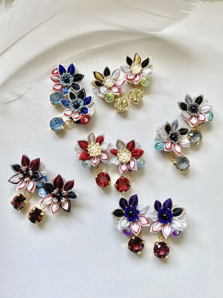 刀剣男士イメージ つまみ細工 小さなお花ピアス/イヤリング (改) 其の陸