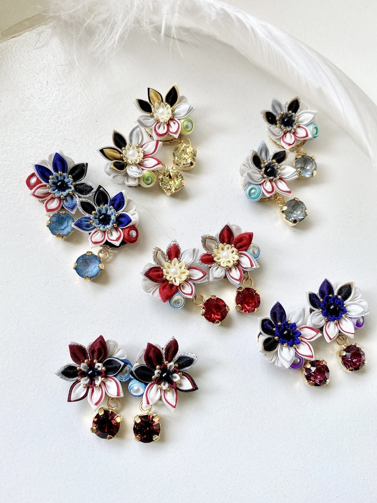 刀剣男士イメージ つまみ細工 小さなお花ピアス/イヤリング (改) 其の陸