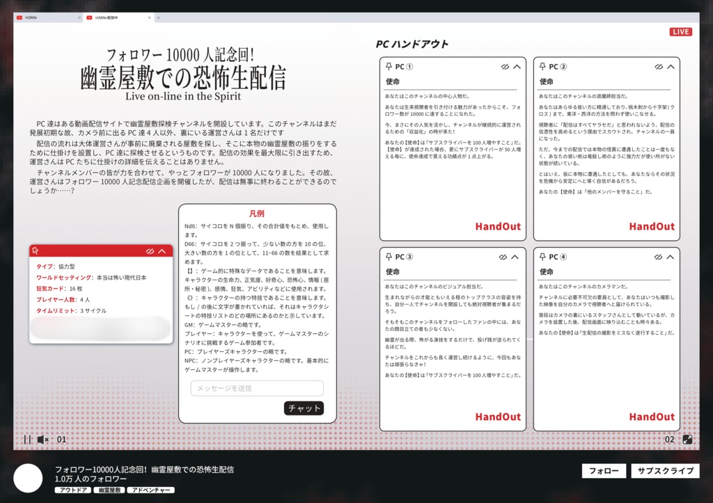 inSANeシナリオ「フォロワー10000人記念回!幽霊屋敷での恐怖生配信」【日本語】