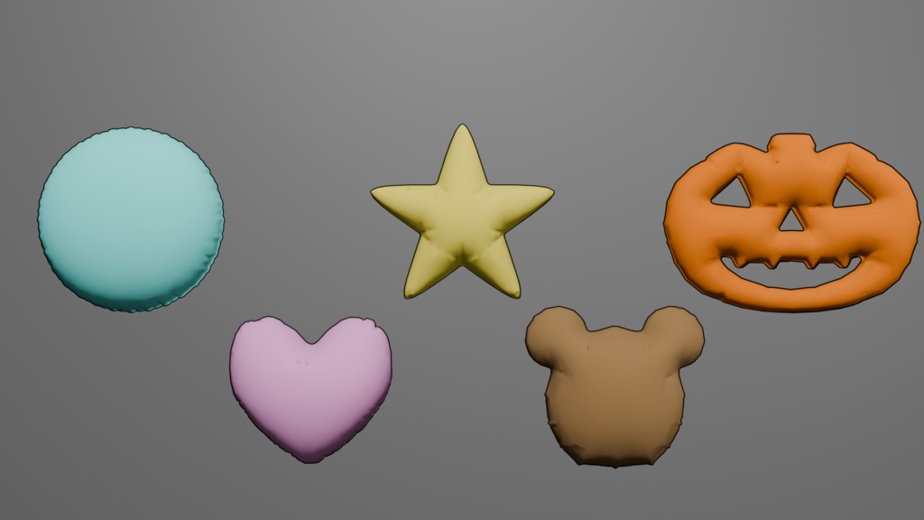 【無料】キュートクッションセット(5種類) 3Dモデル|Blender / Unity 対応