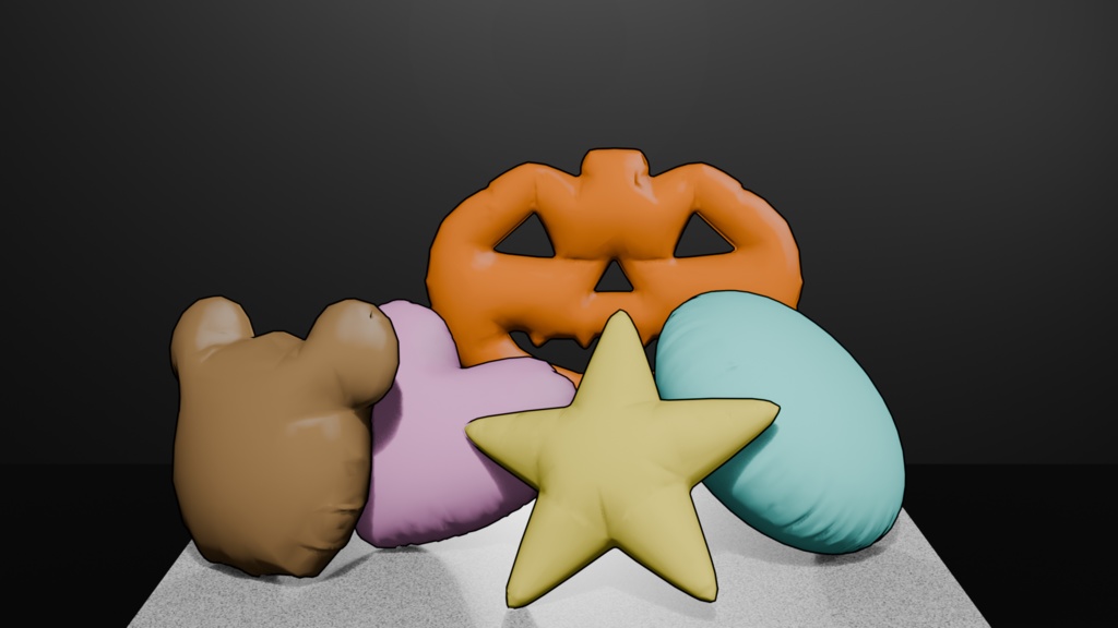【無料】キュートクッションセット(5種類) 3Dモデル|Blender / Unity 対応