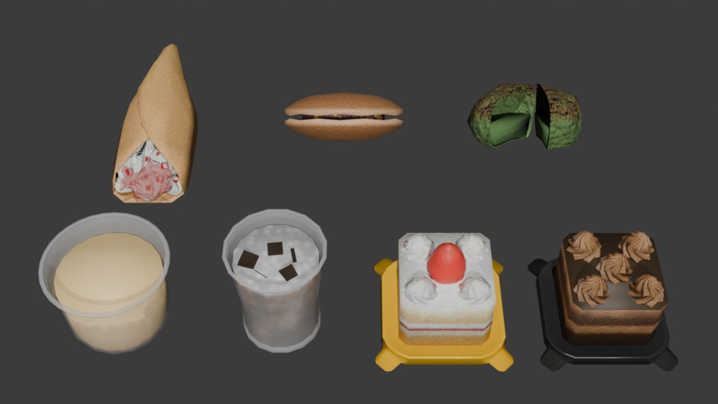 【無料版あり】ローポリ コンビニスイーツセット 3Dモデル|Blender / Unity 対応