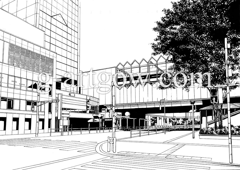 著作権フリー漫画背景素材/街なみ2/練馬駅