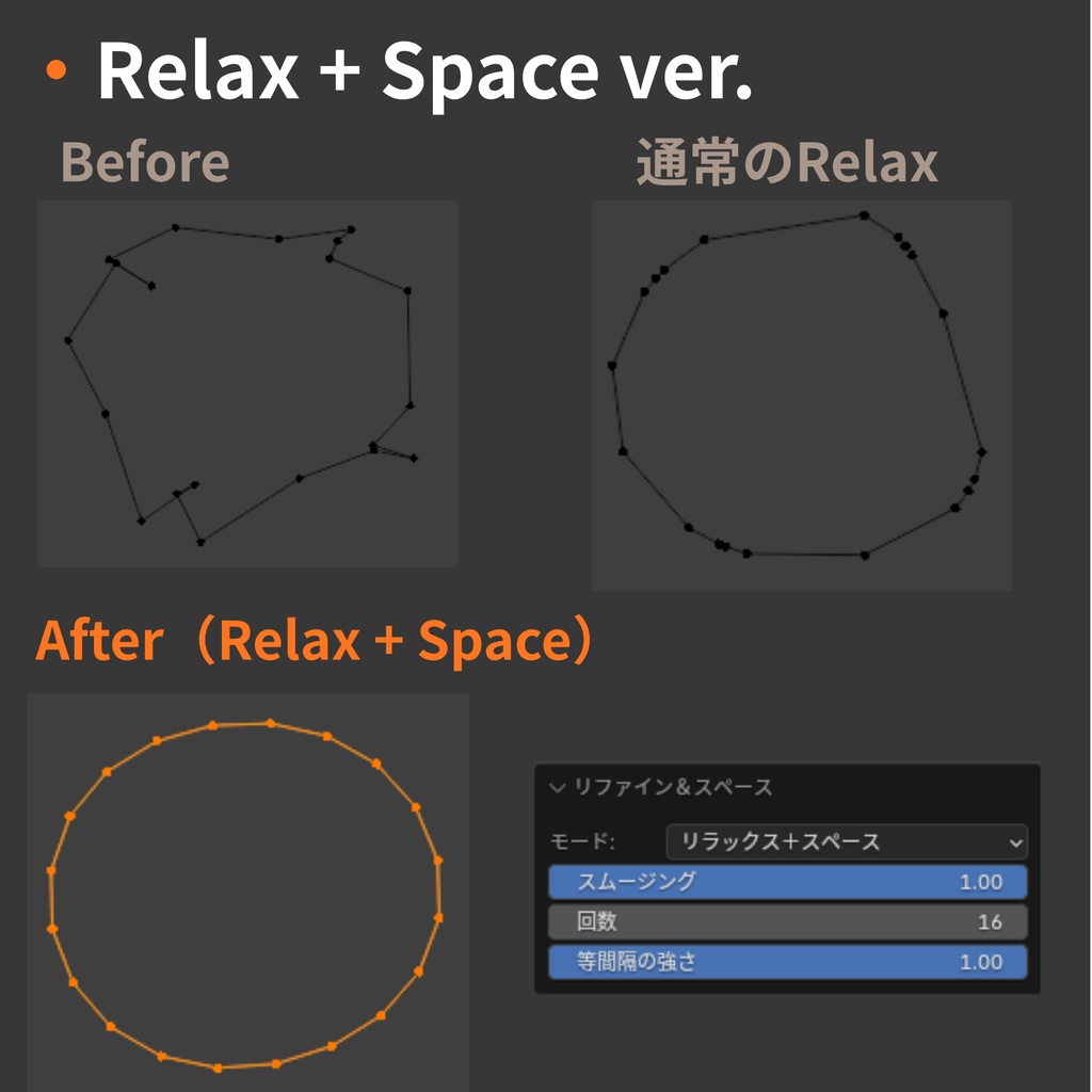 【Blender Add-on】Refine Space - エッジをなめらかに整えて等間隔に