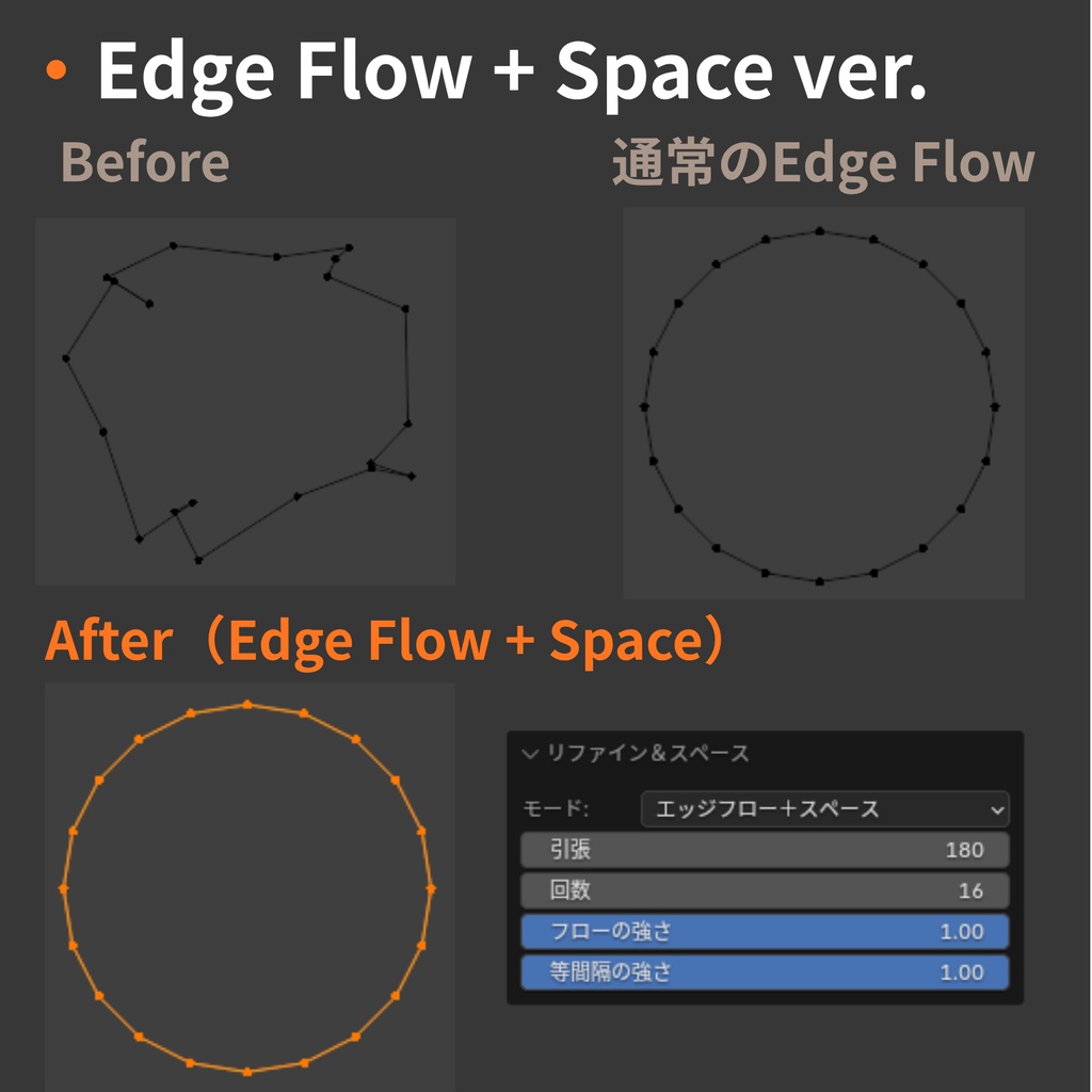 【Blender Add-on】Refine Space - エッジをなめらかに整えて等間隔に