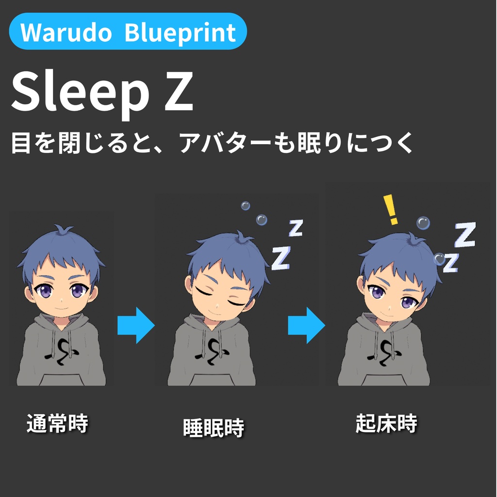 【Warudo Blueprint】Sleep Z - 目を閉じると、アバターも眠りにつく