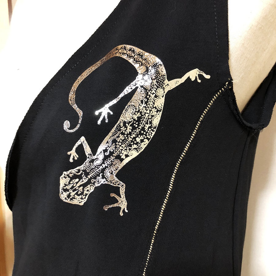 ヤモリ ワンショルダーサルエルオールインワン【銀箔押し】