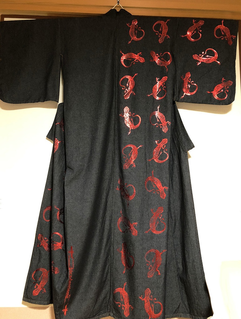 ヤモリ デニムのお着物【受注制作】