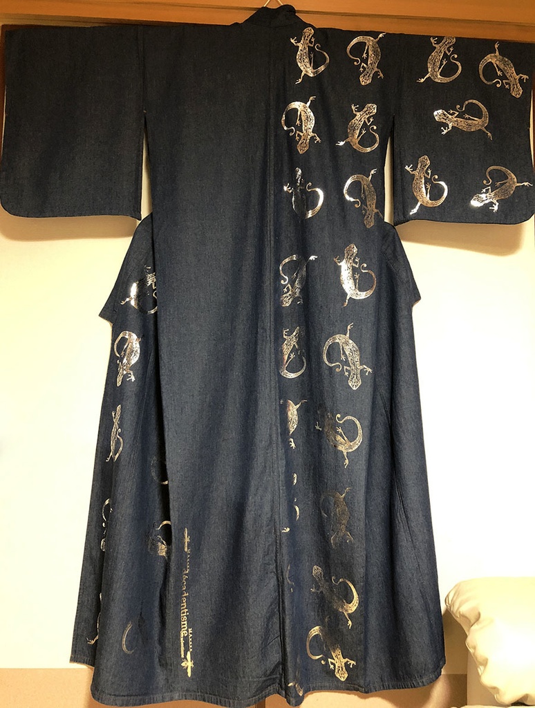 ヤモリ デニムのお着物【受注制作】