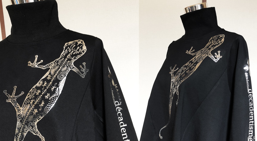 銀箔BiGヤモリのヘムライントップス