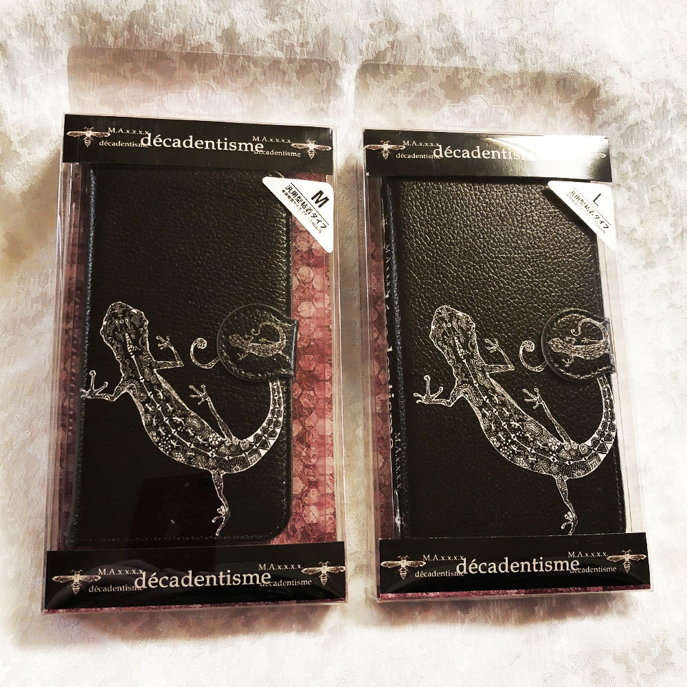 ヤモリの手帳型スマホケース 【ブラック】