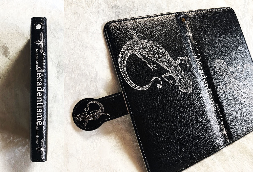 ヤモリの手帳型スマホケース 【ブラック】