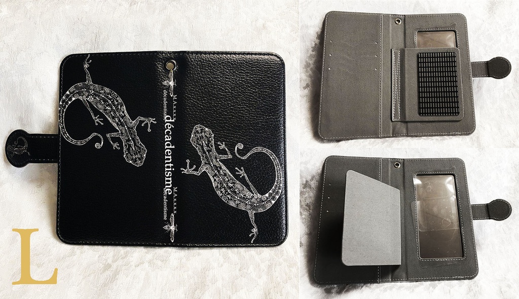 ヤモリの手帳型スマホケース 【ブラック】