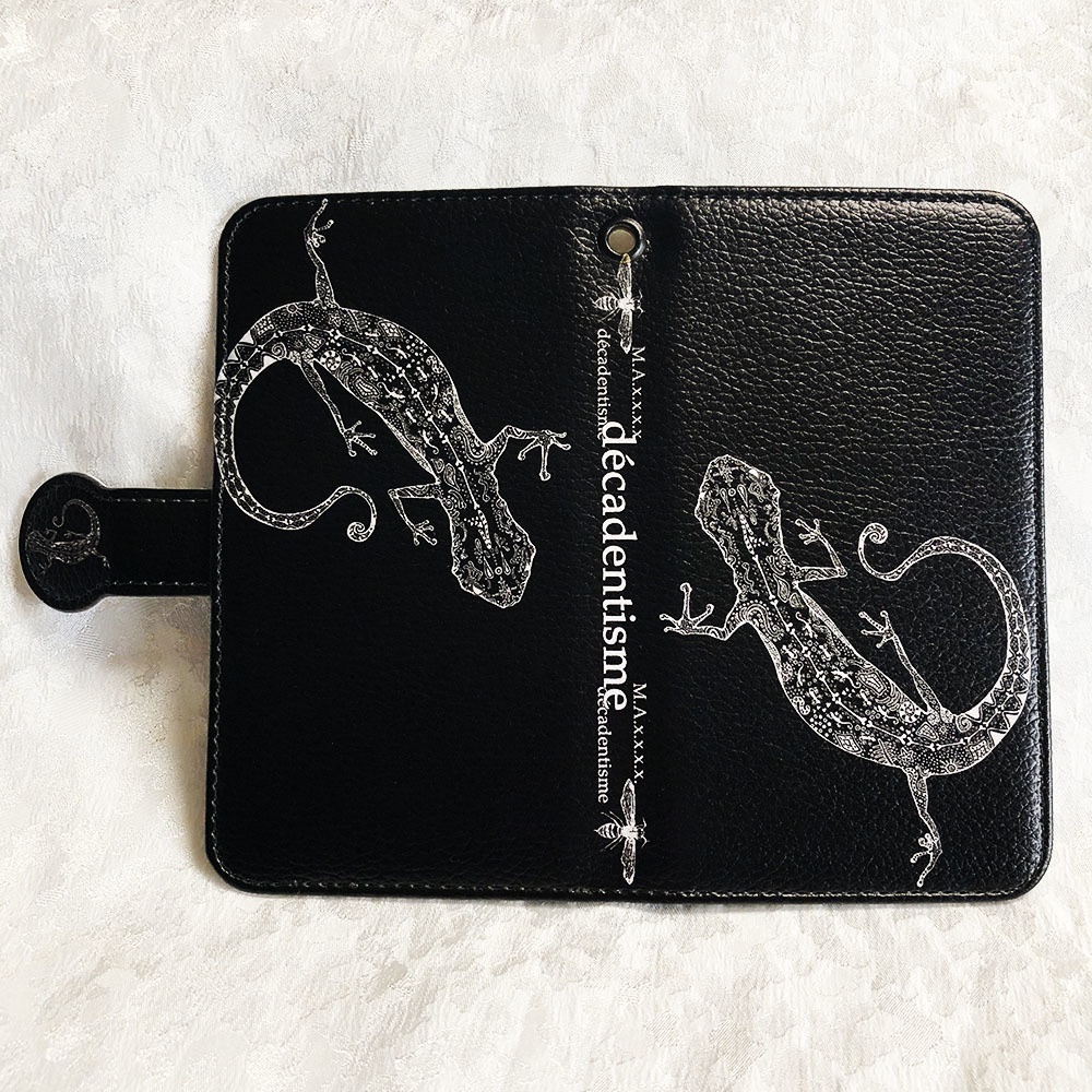 ヤモリの手帳型スマホケース 【ブラック】