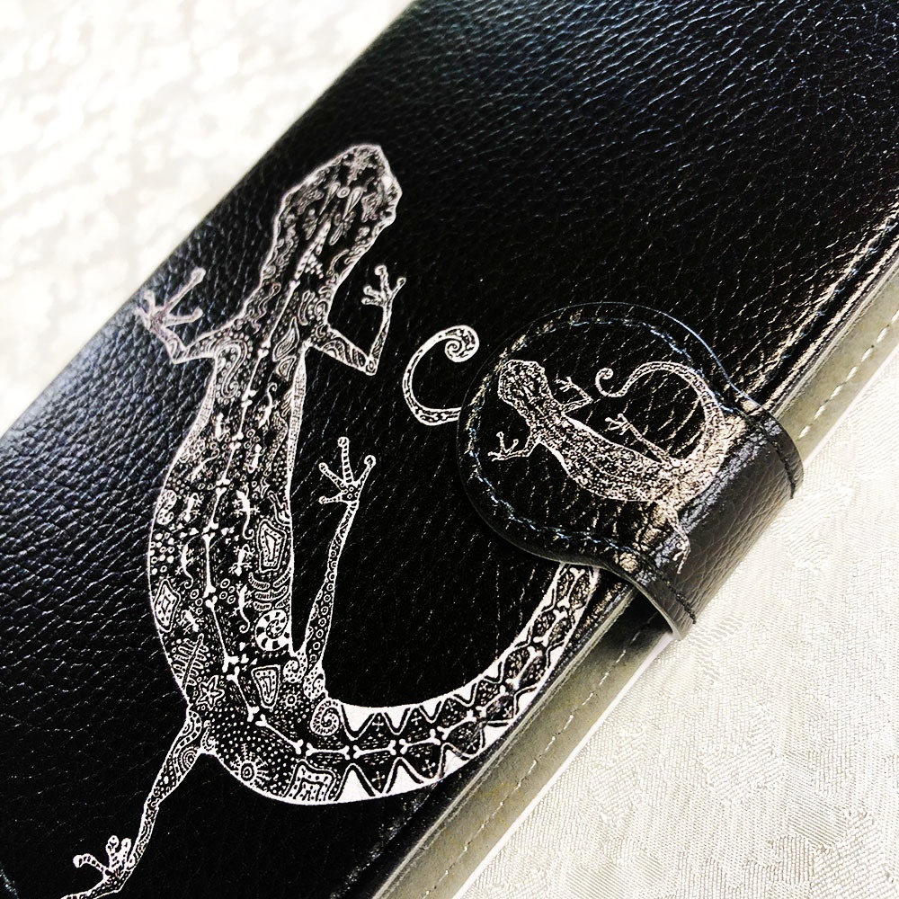 ヤモリの手帳型スマホケース 【ブラック】