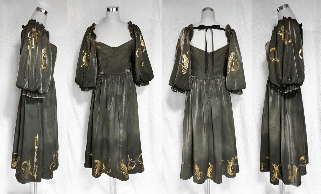 ヤモリのRomantiqueドレス【ディープグリーン】