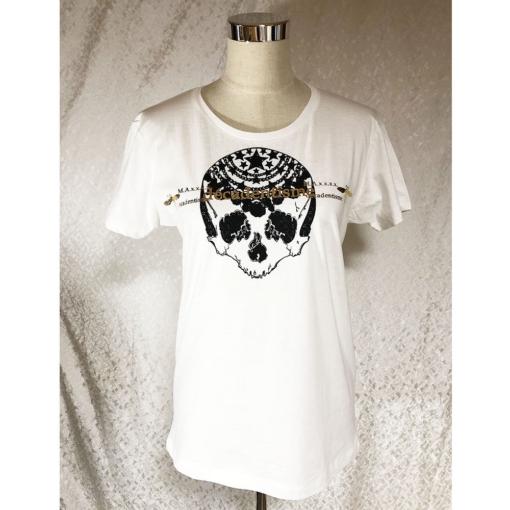 しゃれこうべホワイトTシャツ【黒×金箔】