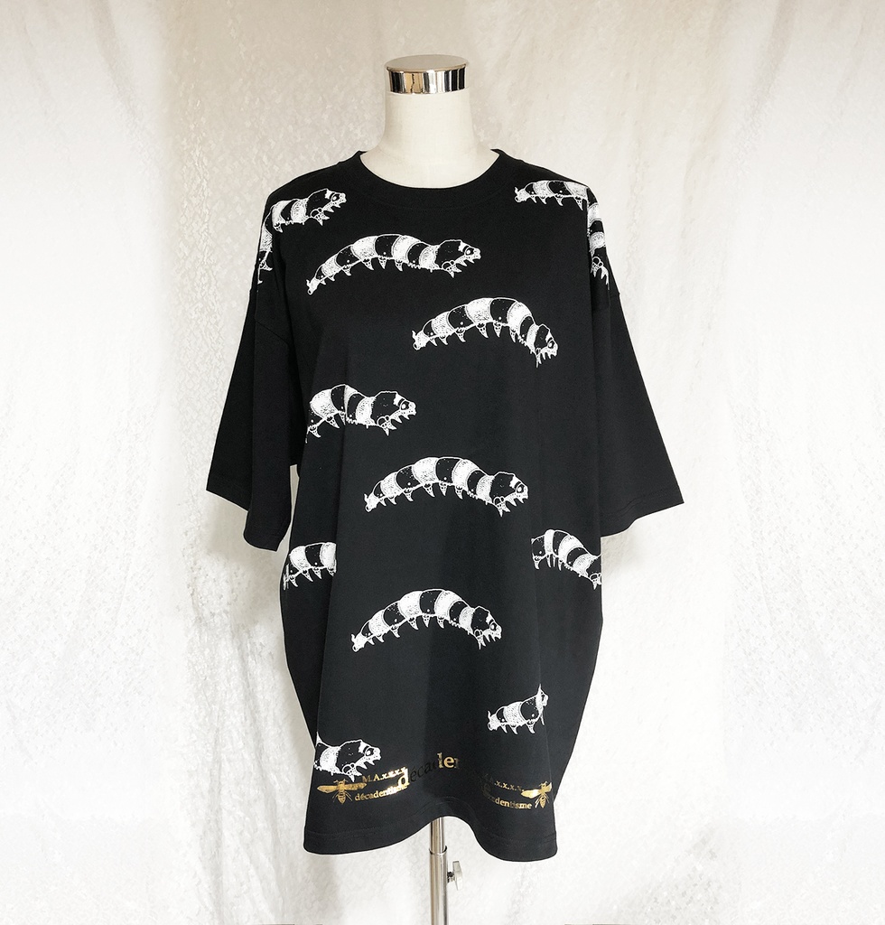 蚕 ブラックTシャツ【白インク×金箔】XXXL (受注制作)