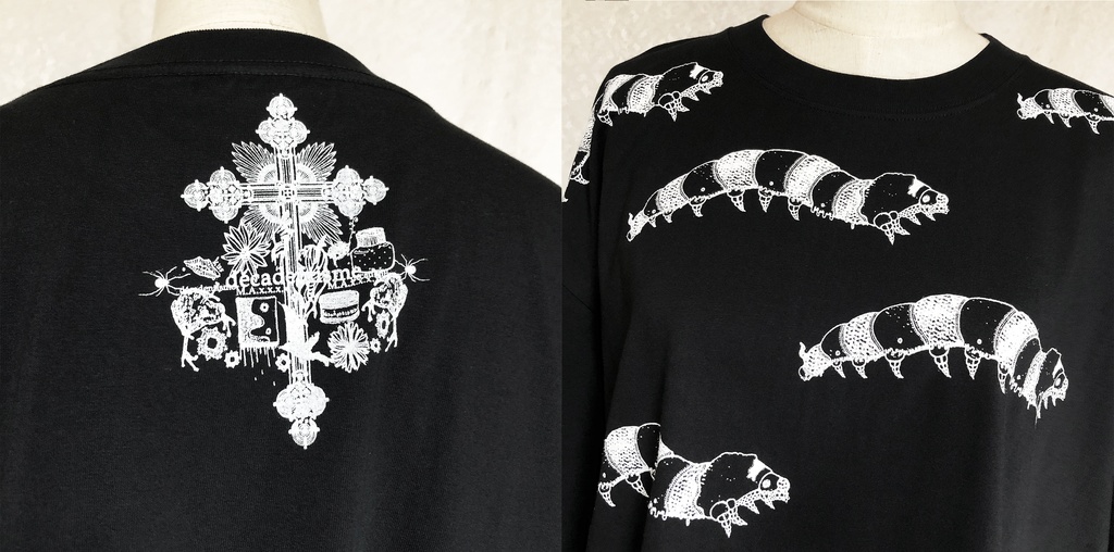 蚕 ブラックTシャツ【白インク×金箔】XXXL (受注制作)