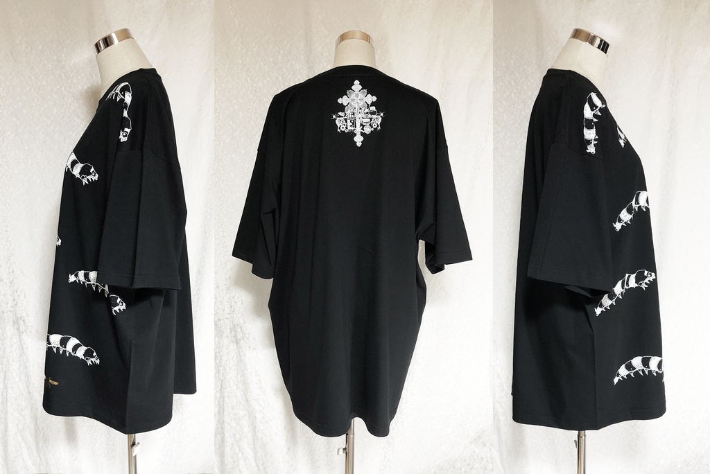 蚕 ブラックTシャツ【白インク×金箔】XXXL (受注制作)