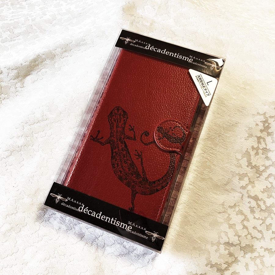 ヤモリの手帳型スマホケース【ボルドー・L】