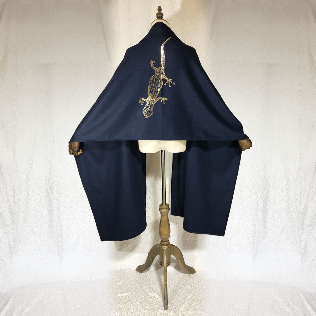 BIG箔ヤモリの大判ショールマフラー【ダークナイトブルー×金箔】