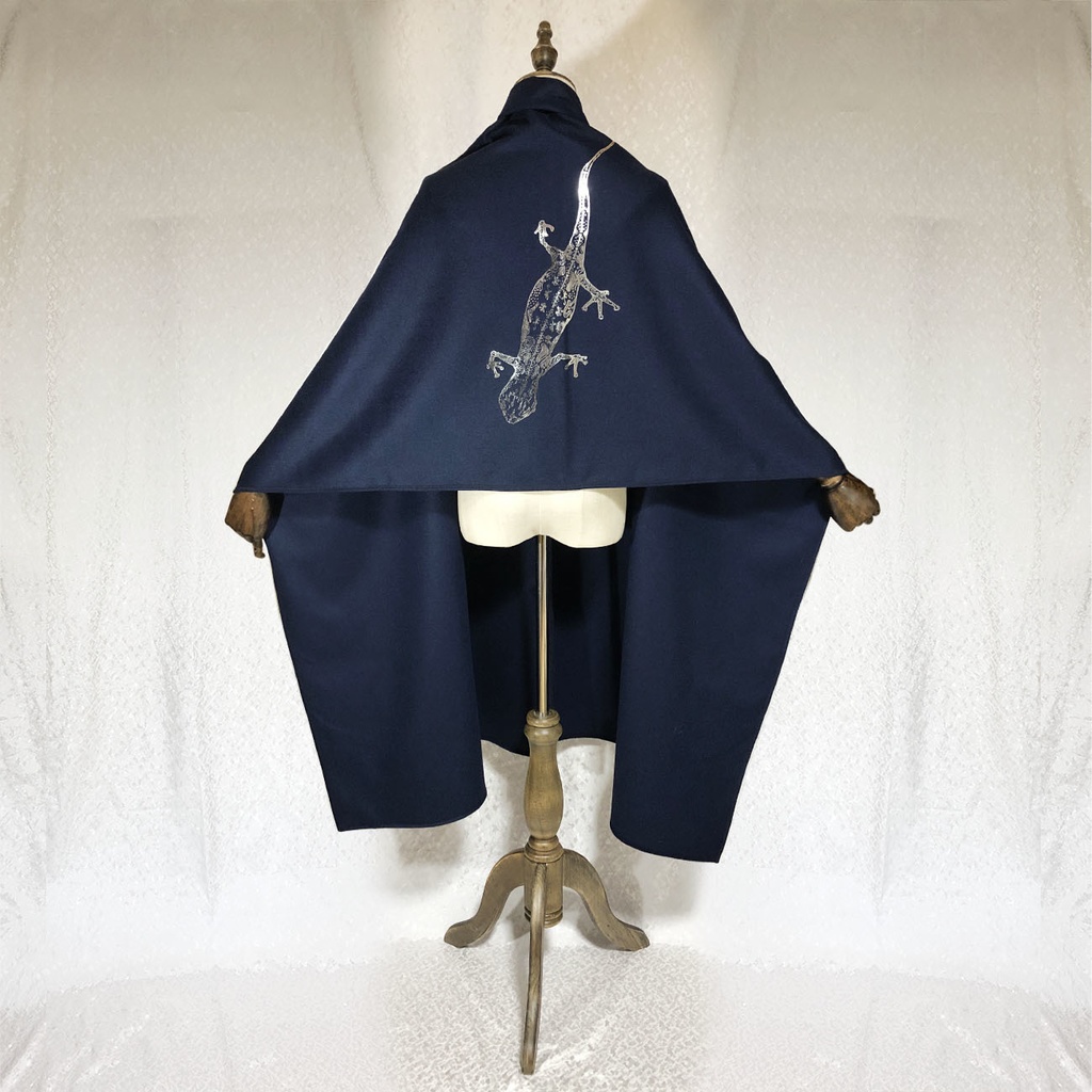 BIG箔ヤモリの大判ショールマフラー【ダークナイトブルー×銀箔】