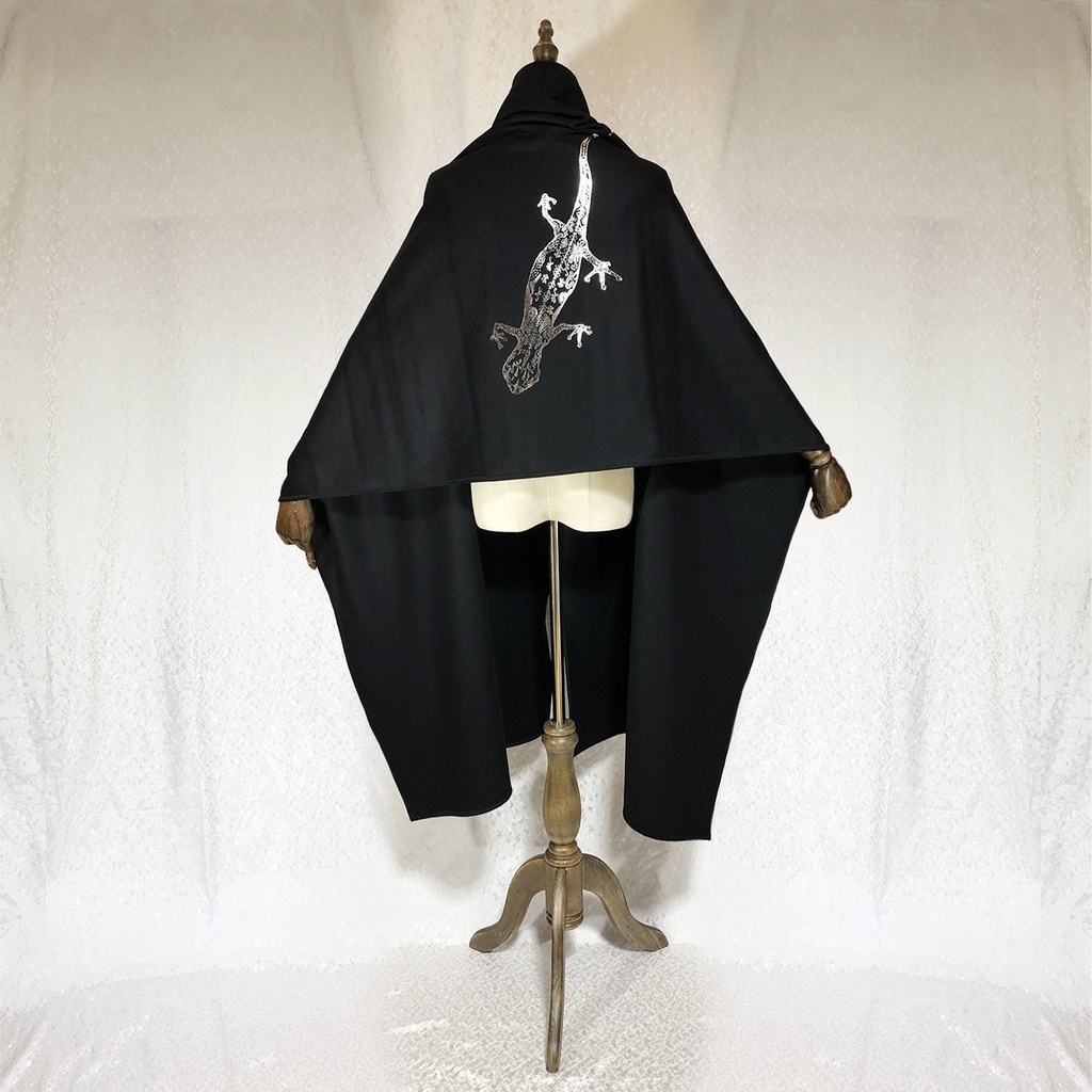 BIG箔ヤモリの大判ショールマフラー【フローズンブラック×銀箔】