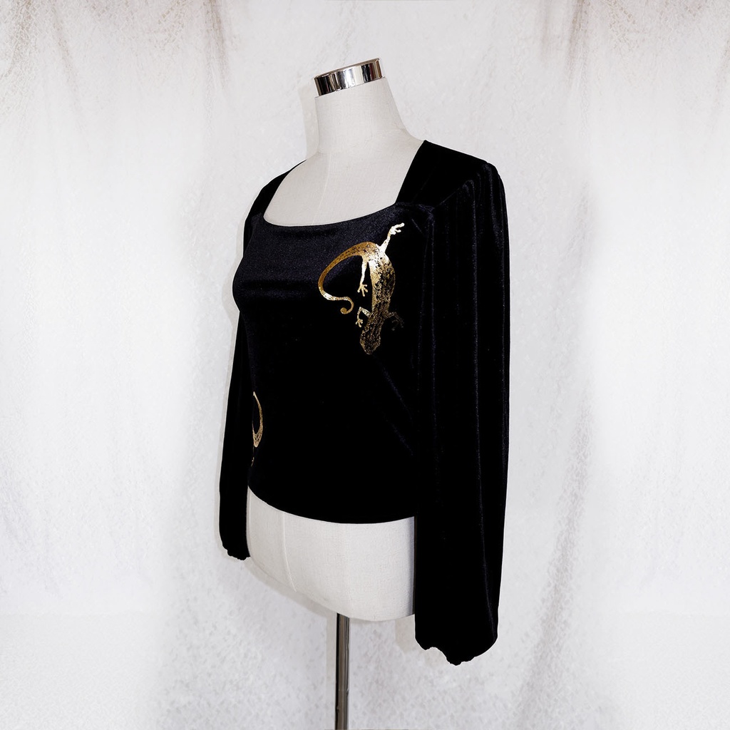 金箔ヤモリのベロアカットソー