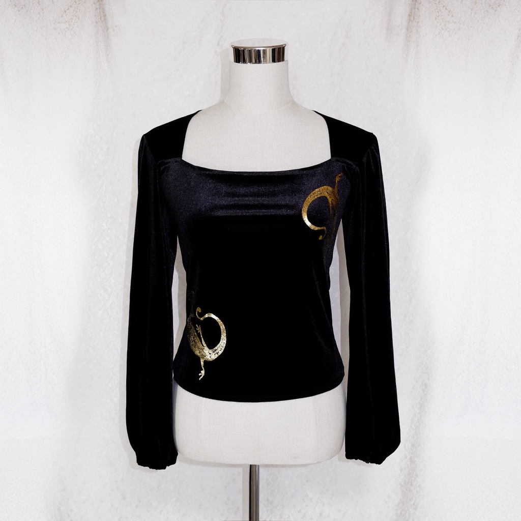 金箔ヤモリのベロアカットソー