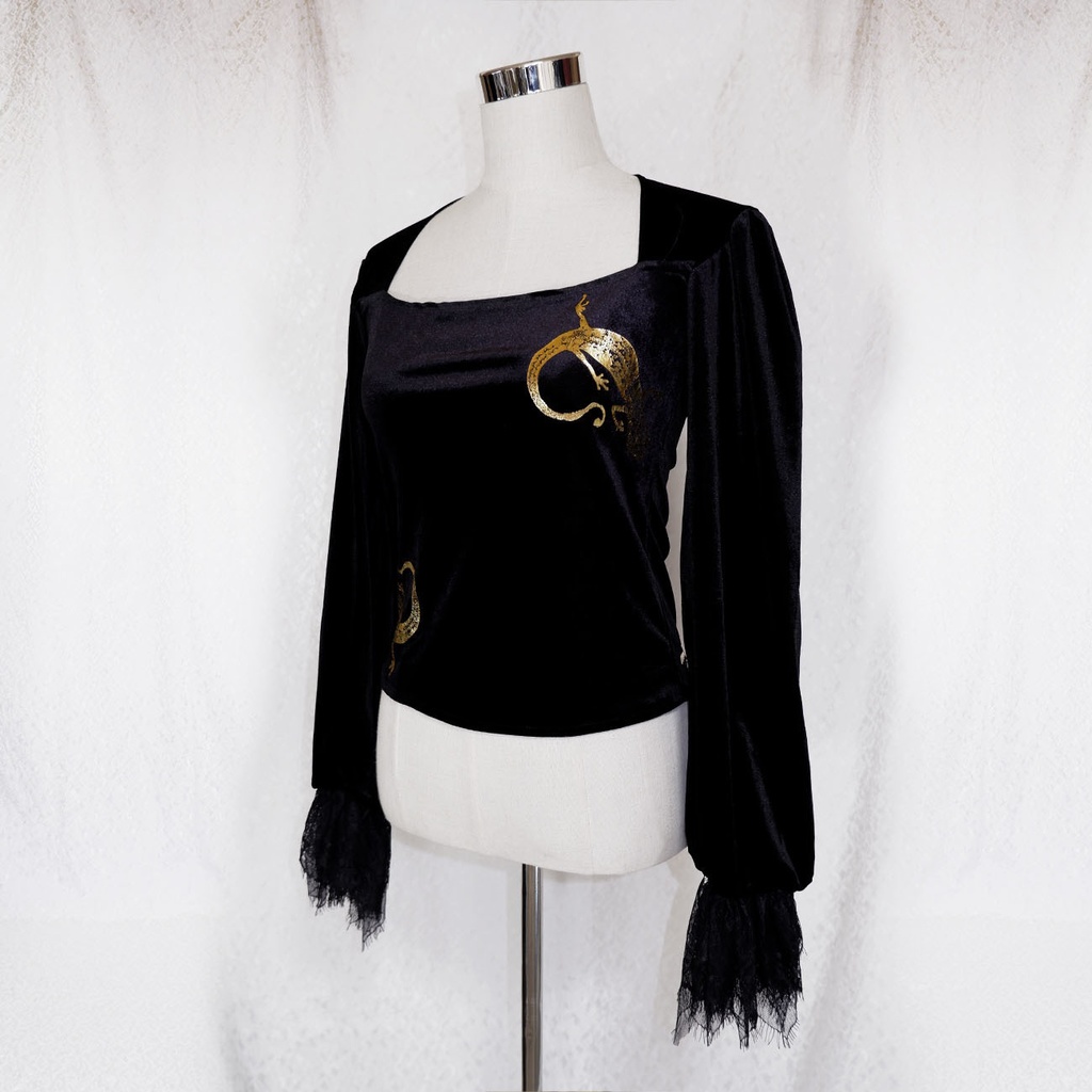 金箔ヤモリのベロアカットソー