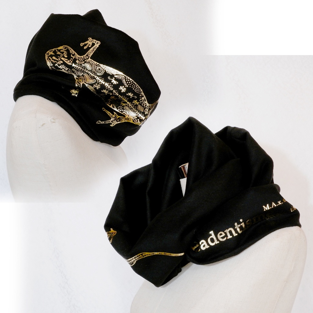 箔ヤモリのロングスヌード【ナイトブラック】