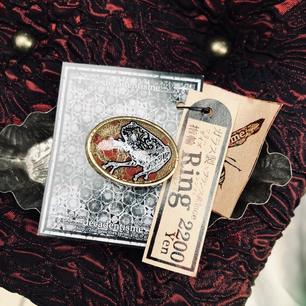 フランス製lace×ガラス製シンプルリング【蛙×ゴールド】