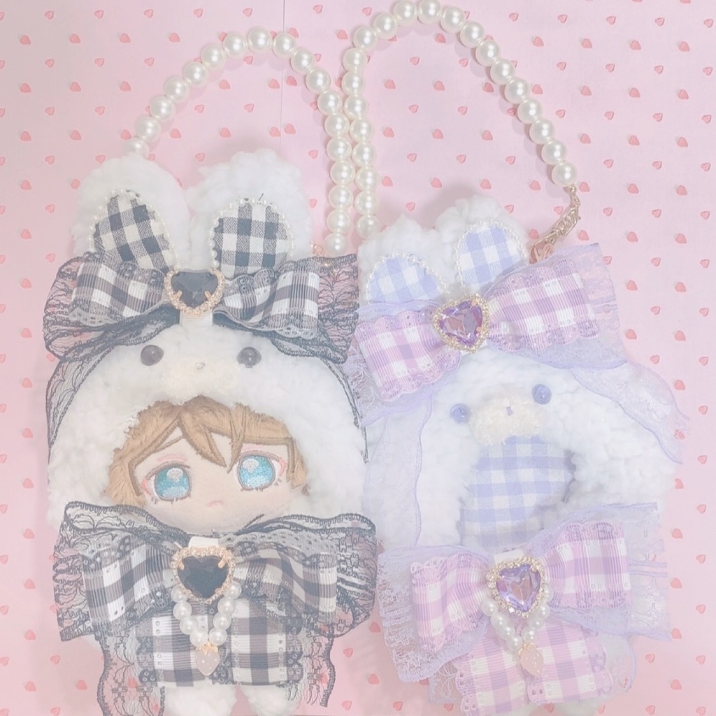 ちびぐるみサイズ チャーム付きチェックうさぎさん