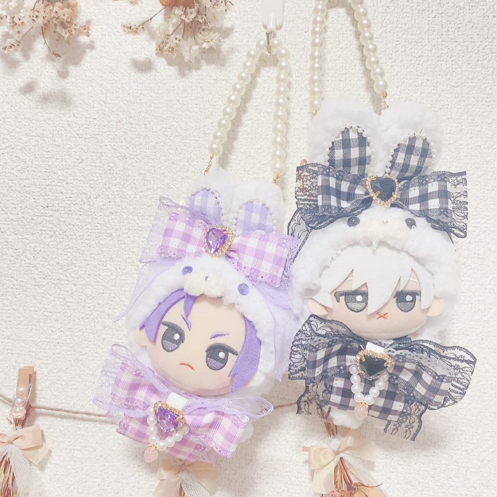 ちびぐるみサイズ チャーム付きチェックうさぎさん