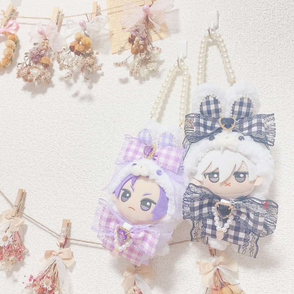 ちびぐるみサイズ チャーム付きチェックうさぎさん