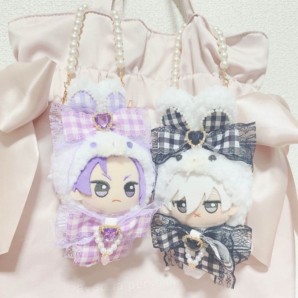 ちびぐるみサイズ チャーム付きチェックうさぎさん