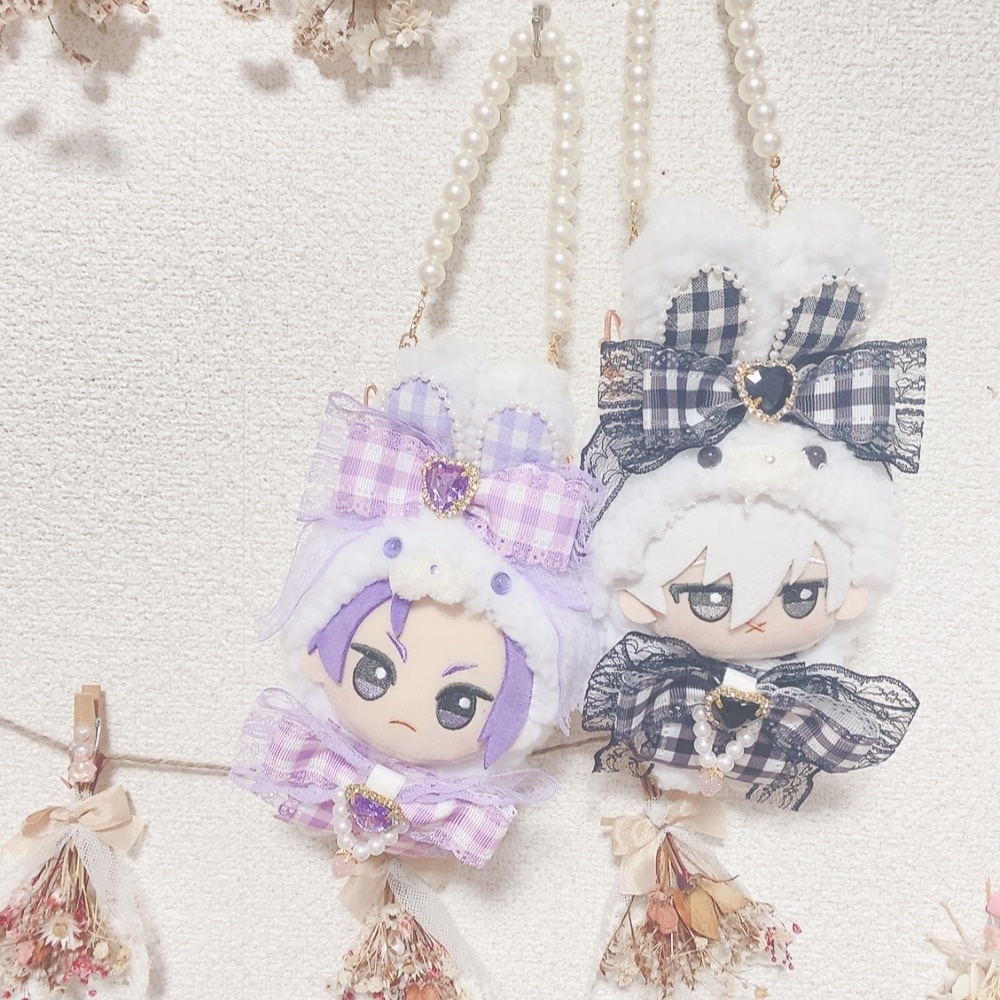 ちびぐるみサイズ チャーム付きチェックうさぎさん