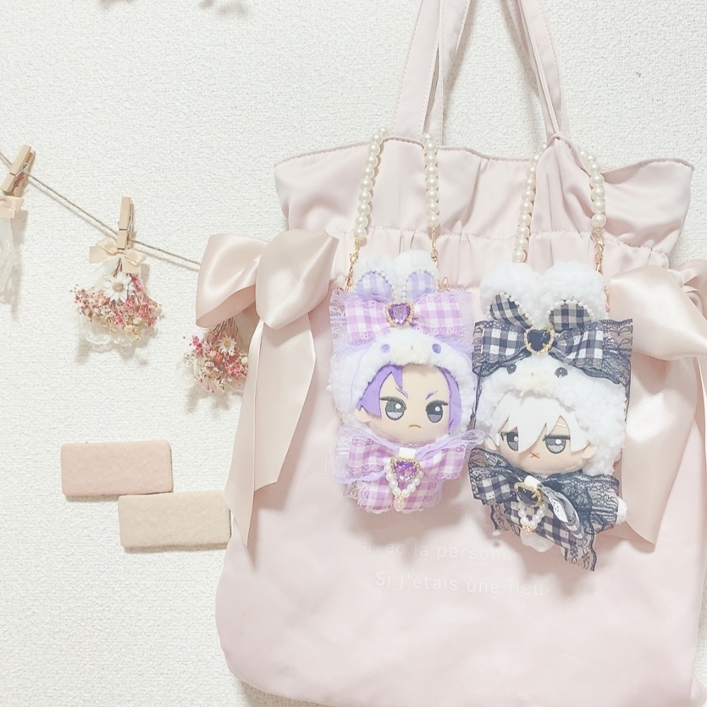 ちびぐるみサイズ チャーム付きチェックうさぎさん